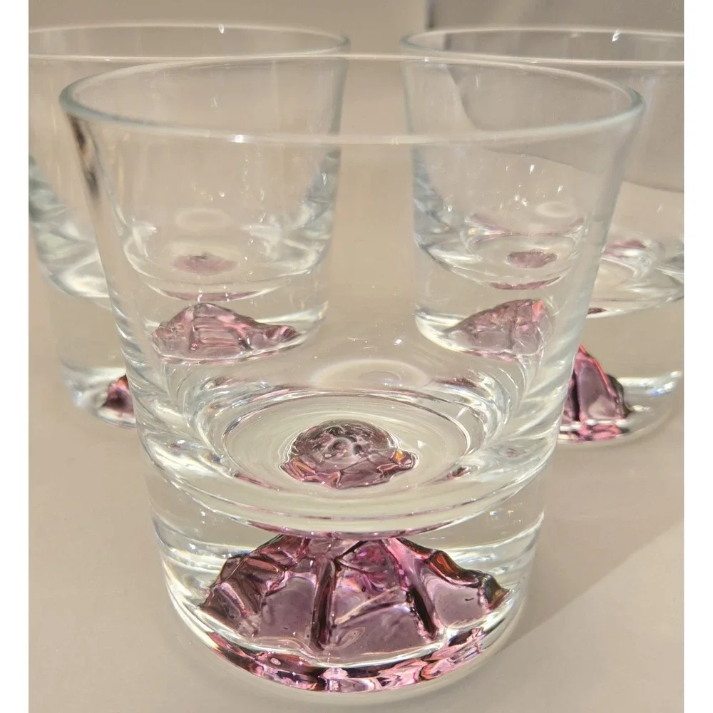 Vintage Glasses 3 Low Ball Whiskey 3D With Wild Rose Cut And Stained Effect‎